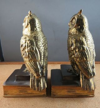 Brass History Class Owl Metal Bookends Vintage Philadelphia MFG Company 6 1/2 