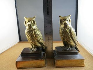 Brass History Class Owl Metal Bookends Vintage Philadelphia MFG Company 6 1/2 