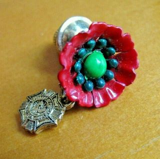 Vfw Enameled Poppy Pin And Emblem Vintage Veterans Of Foreign Wars Tie Tack