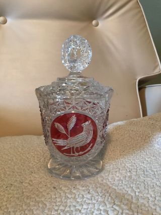 Vintage Hofbauer Ruby Red Byrdes Candy Jar With Lid