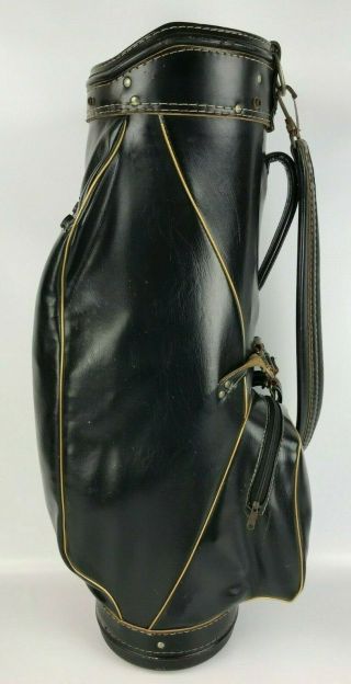 Vintage Arnold Palmer Black Leather Golf Bag Numbered W/ Rain Cover