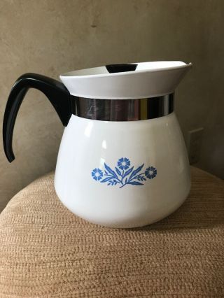 Vintage 2 Qt Corning Ware Blue Cornflower Coffee Pot Stove Top 8 Cup Great Shape