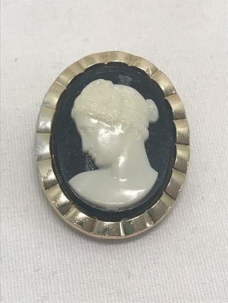 Vintage Gold - Tone Scarf Ring/clip Black And White Cameo Western Germany Euc