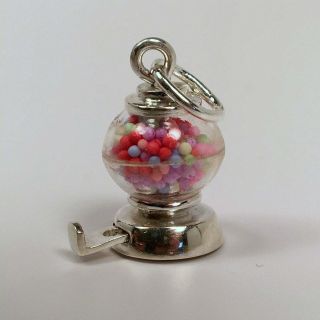 Vintage Gumball Machine Sterling Silver Charm Bubble Gum Pendant Movable