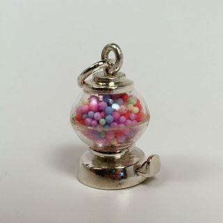 Vintage GUMBALL MACHINE Sterling Silver CHARM Bubble Gum PENDANT Movable 3