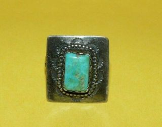 Vtg Native Navajo Old Pawn Southwestern Sterling Silver Turquoise Ring Size 5.  5
