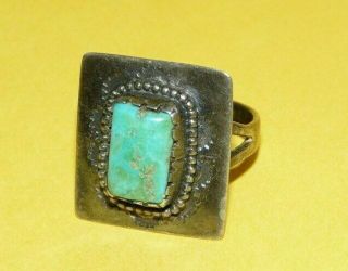 VTG NATIVE NAVAJO OLD PAWN SOUTHWESTERN STERLING SILVER TURQUOISE RING SIZE 5.  5 3