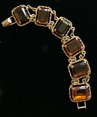 Vtg Sarah Coventry Gold Tone Brown Glass Bracelet Signed 7 1/2 " M003