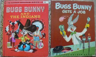 2 Vintage Little Golden Books Bugs Bunny Gets A Job,  Bugs Bunny & The Indians