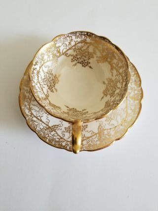 Royal Stafford Bone China Grape Vine Gold/white Cup & Saucer Set Vintage England