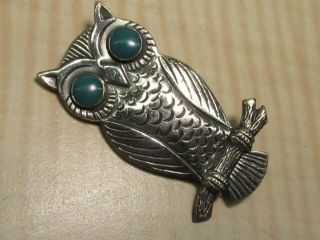 Vintage Bell Trading Post Sterling Silver Jewelry Owl Pin Brooch Blue Eyes