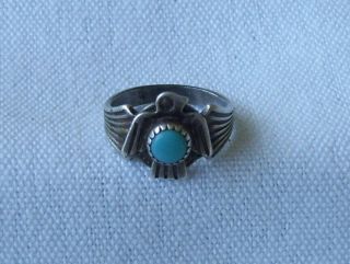 Vintage Sterling Silver 925 Native Navajo Jp Turquoise Thunderbird Ring Child 