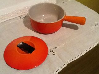 Vtg Cousances Le Creuset Enamel Cast Iron Orange 6 " Sauce Pot Pan France W Lid