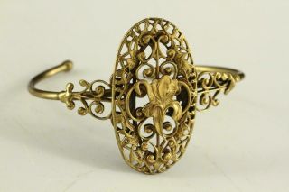 Vintage Estate Jewelry Victorian Brass Filigree Cuff Bracelet Floral Scroll