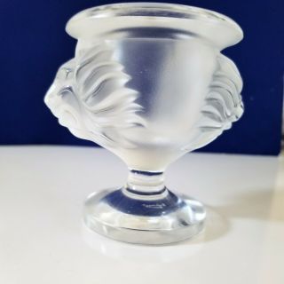 Vintage Lalique France Doubled Lion Head Frosted/clear Lighter Stand - Signed
