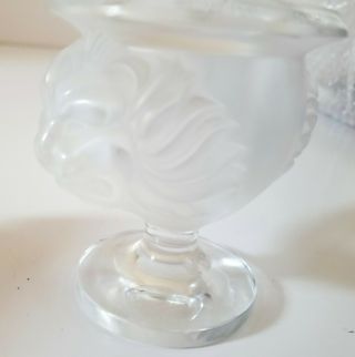 Vintage Lalique France Doubled Lion Head Frosted/Clear Lighter Stand - Signed 2
