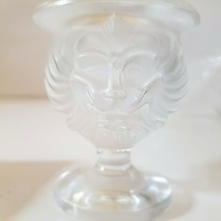 Vintage Lalique France Doubled Lion Head Frosted/Clear Lighter Stand - Signed 3