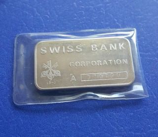 Vintage Swiss Bank Corporation - 1 Troy Oz.  999 Fine Silver Bullion Bar - Scarce