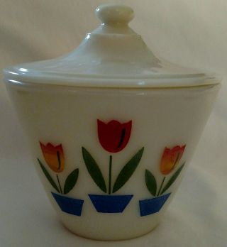 Vintage Fire King Tulip Grease Jar Glass Bowl W/ Lid