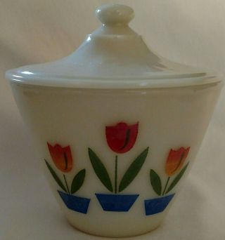 Vintage Fire King Tulip grease jar glass bowl w/ lid 2