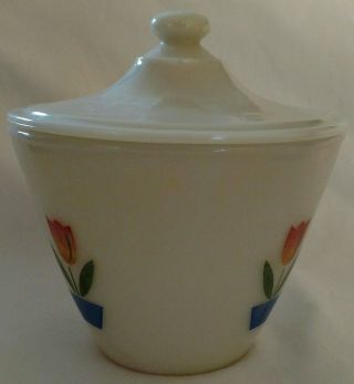 Vintage Fire King Tulip grease jar glass bowl w/ lid 3