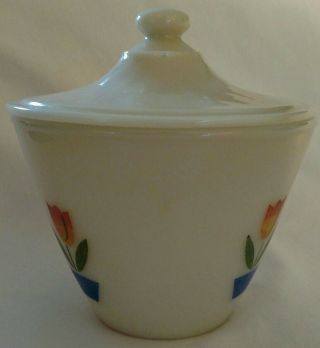 Vintage Fire King Tulip grease jar glass bowl w/ lid 4