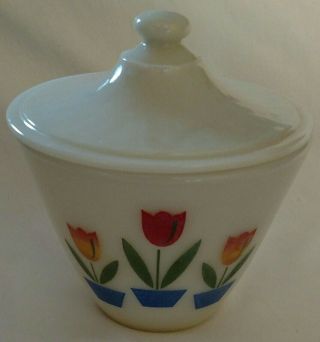 Vintage Fire King Tulip grease jar glass bowl w/ lid 5
