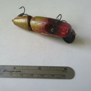 Fishing Lure Vintage 3¼ " Paw Paw Wood Jointed River Runt Red Head