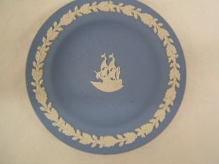 Vintage Wedgwood Blue Jasperware Mayflower 1620 - 1970 Plate 4 1/2 " Vgc
