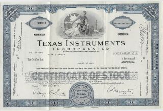 Vintage 1975 Texas Instruments Certificate Of Stock Shares Blue W/paperwork 2