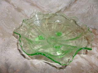 Vintage Green 3 Footed Bowl Depression Glass Rare Deer Pattern