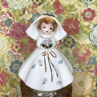 Vtg Josef Originals Bride Girl In White Dress & Veil Nosegay Figurine Japan