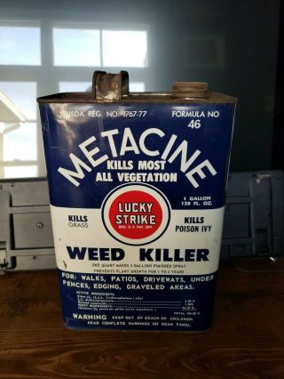 Vintage Lucky Strike Weed Killer 1 Gallon Metal Can Great Graphics Rare