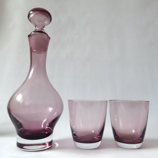 1970s Caithness Glass 2 Heather Purple/plum Cased Tumblers/glasses.  12oz Vintage