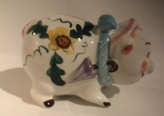 Vintage Ceramic Piggy Bank - Pig W/blue Bow And Umbrella