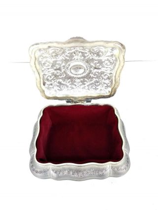 VTG Godinger Silver Plated Red Velvet Lined Hinged Victorian Style Jewelry Box 2