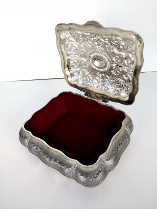 VTG Godinger Silver Plated Red Velvet Lined Hinged Victorian Style Jewelry Box 8