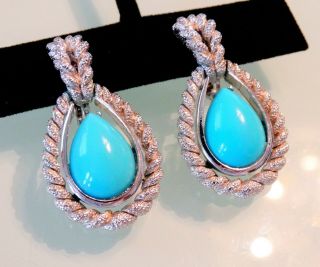 Vtg 80s Avon Upscale Robins Egg Turquoise Glass Rhodium Cabled Teardrop Earrings