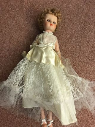 Vintage Female Doll In White Dress 1950s - 1960s Era