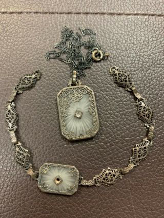 Gorgeous Sterling Silver Vintage Art Deco Filigree Necklace And Bracelet
