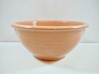 Vintage Usa Pottery Pink Starburst Mixing Bowl Snowflake Ribbed Mid Century Euc