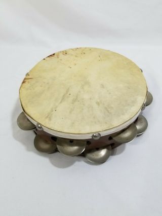 Vintage Wooden Tambourine 8 " Sheepskin