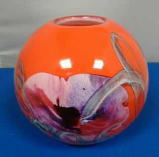 Vintage Murano Art Glass Vase Studio Orange Floral Signed