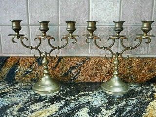 Two Vintage Brass Candelabra 3 Arm Candlestick Holders Handcrafted In India