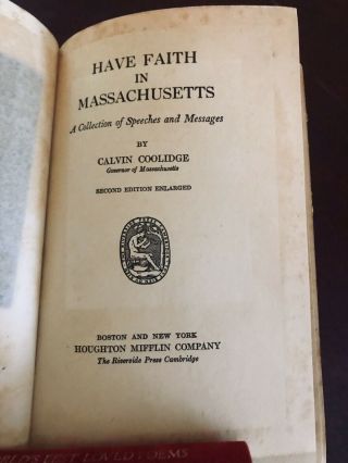 Have Faith in Massachusetts,  October 1919,  Calvin Coolidge,  Signed 3