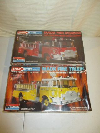 Vintage Monogram Snaptite Model Kit 2 Mack Fire Truck Light & Pumper Kit