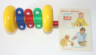 Johnson & Johnson Vintage Baby Rattle Spin - A - Sound Plastic Rolling Toy Parents