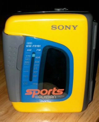 Vtg Sony Walkman Sports Yellow Wm - Fs191 Radio Cassette Player Fm Am