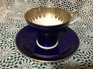 Vintage Aynsley Bone China England Cobalt Blue Gold Filigree Set Cup & Saucer