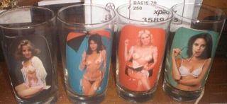 4 Vintage Peek A Boo Naked Nude Girls Highball Bar Drinking Glasses Risque Pinup